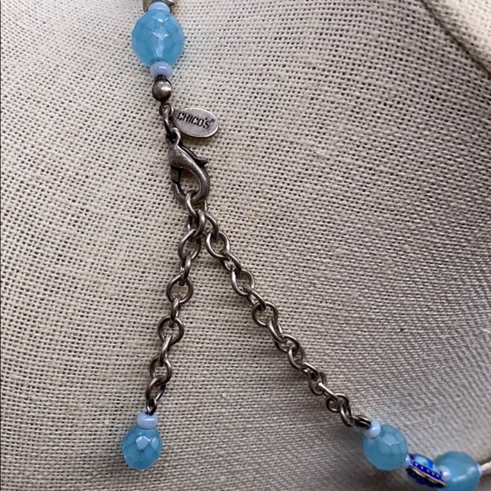 Chico's Blue Glass and Metal Bead Choker Necklace - Picture 2 of 3